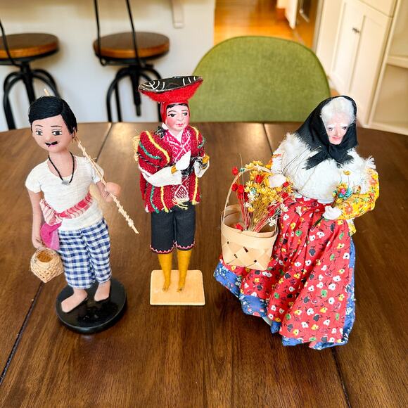 Lot 3 Intl Folk Dolls Filipino Fisherman Spanish Portuguese Flower Seller Vtg - Picture 3 of 13